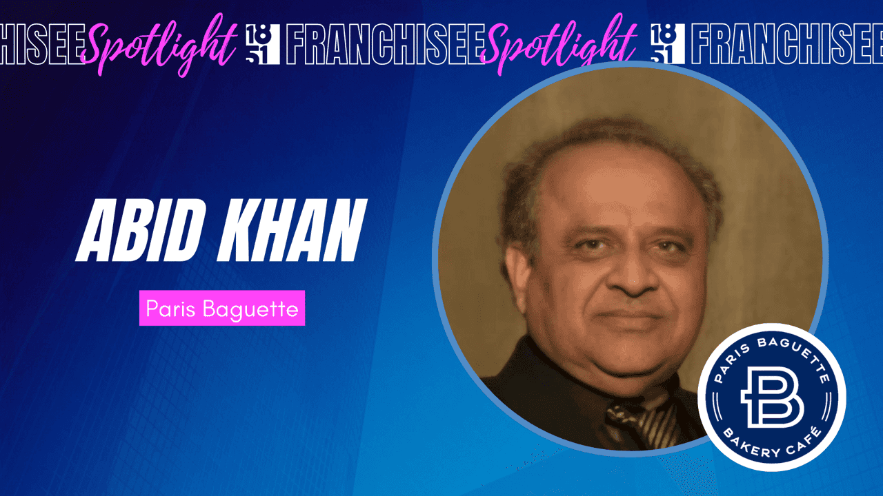 Longtime Tim Horton’s Franchisee Signs 4-Unit Agreement with Paris Baguette in Toronto franchisee spotlight graphic with photo of Abid Khan and Paris Baguette logo