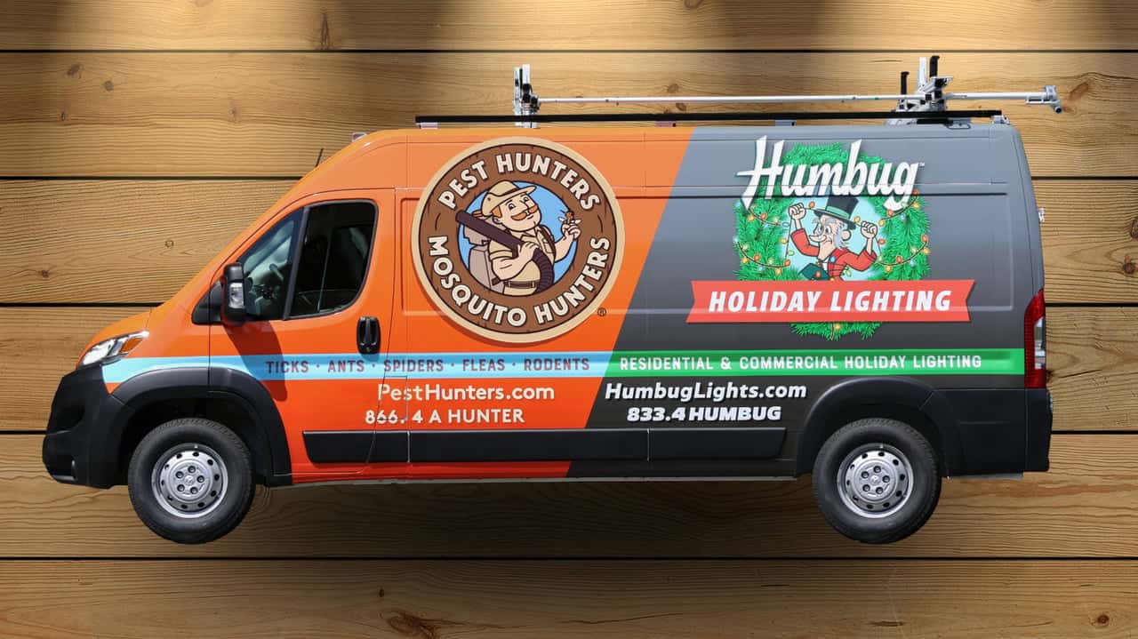 Scaling the Rockies: Brad Goins' Remote Success With Pest Hunters-Mosquito Hunters-Humbug Holiday Lighting in Colorado Design with Mosquito Hunters, Pest Hunters, and Humbug Holiday Lighting branded vehicle