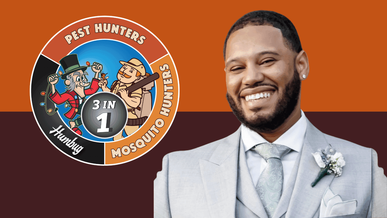Why This Former Banker Bet Big on the Pest Hunters-Mosquito Hunters-Humbug Holiday Lighting Franchise — And Won Graphic with Pest Hunters-Mosquito Hunters-Humbug Holiday Lighting logo & Jose Alvarado photo