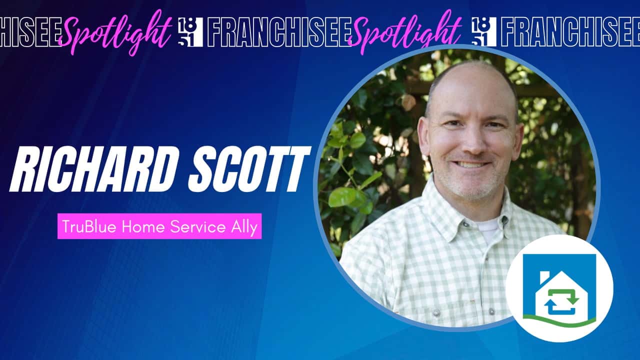 Inspired by His Mother's Battle With MS, Richard Scott Is Helping East Alabama Families Age Safely at Home With TruBlue Home Service Ally 1851 Franchisee Spotlight graphic with photo of Richard Scott, TruBlue Home Service Ally