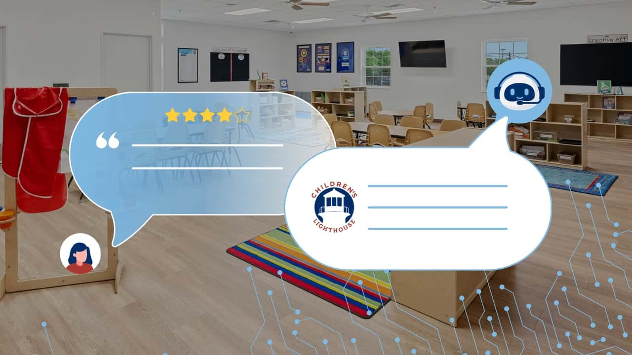 Children’s Lighthouse Launches AI-Powered Support Tools to Design with photo of Children's Lighthouse classroom, support chat bubbles