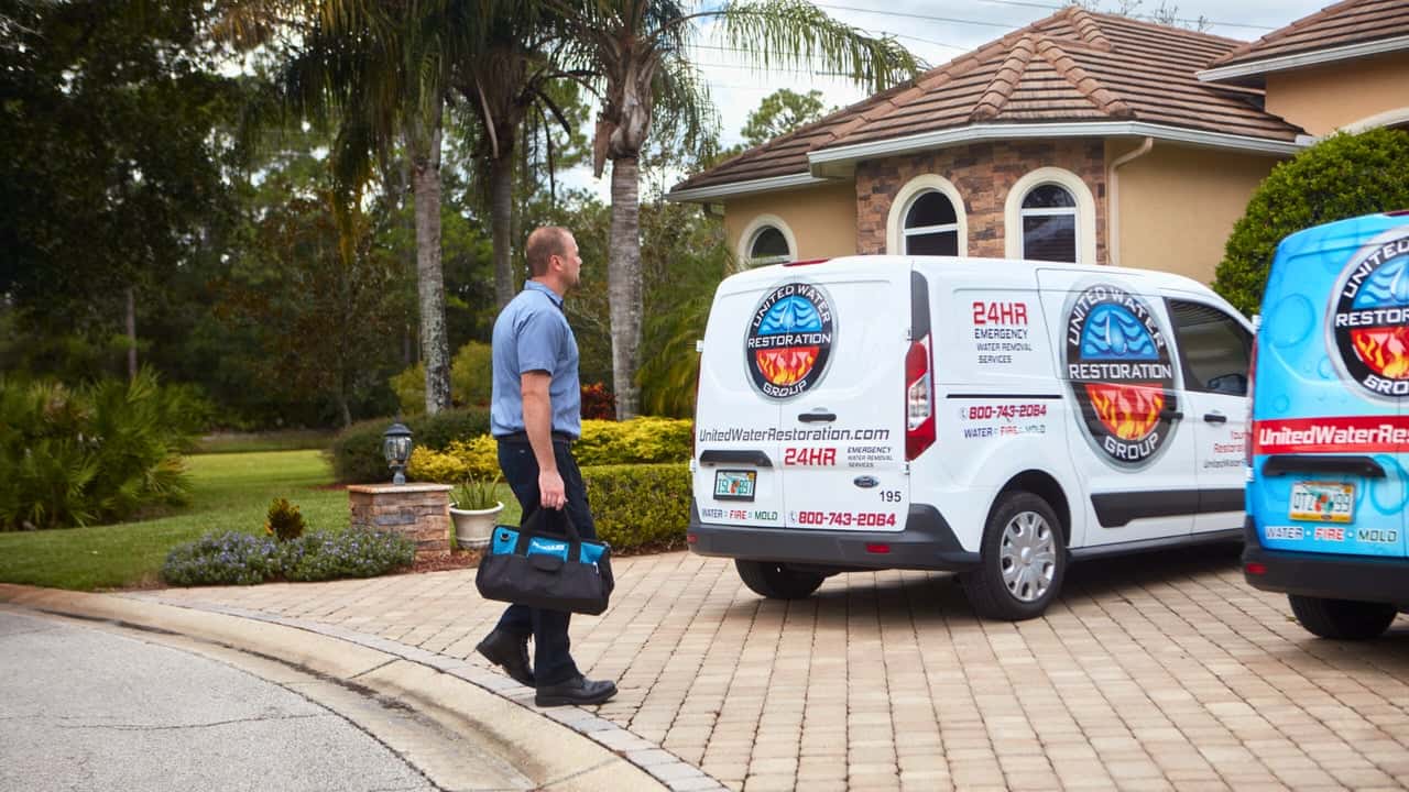 How to Protect Your Home During El Niño Season Franchise image of united water restoration group entering a home to do water restoration work