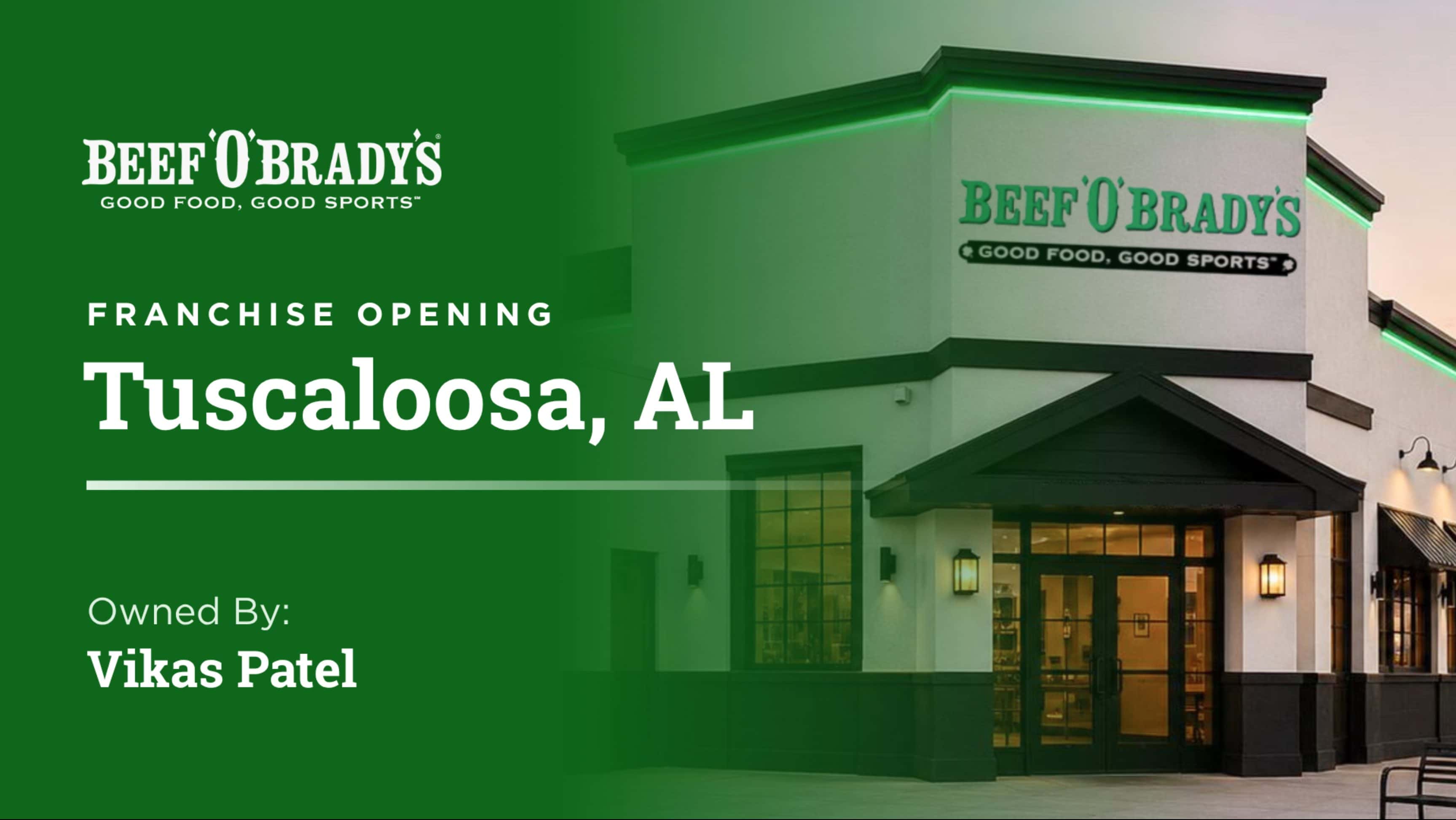 Beef 'O' Brady's to Open Its Newest Location in Tuscaloosa, Alabama on October 26, 2026 image of Tuscaloosa ALabamda beef o brady's expanding new location