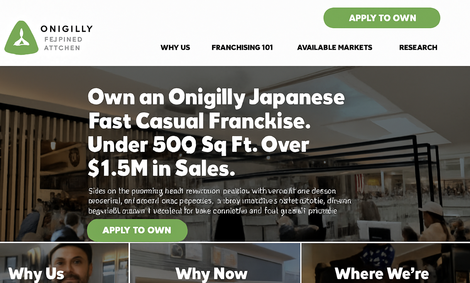 Franchise website for Onigilly Franchise, showcasing franchise opportunities and business model.