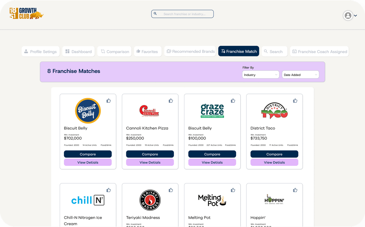 Franchise Matches UI